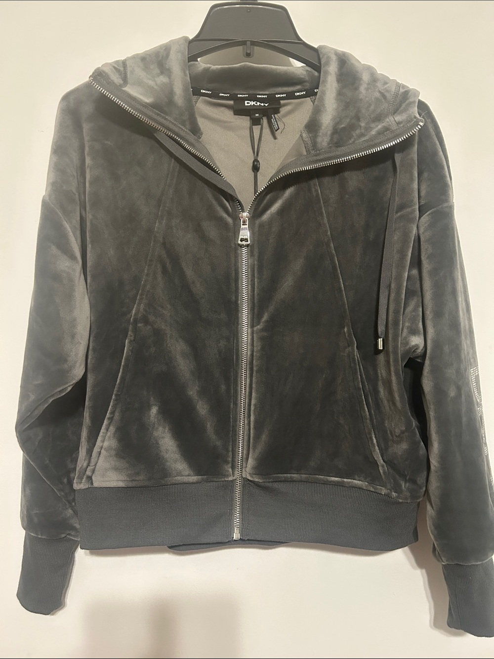 DKNY Girls' Charcoal Gray Velour Zip Hoodie Jacket
